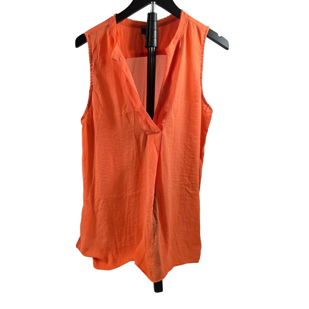 a.n.a A New Approach Womens Orange Sleeveless Split Neck Blouse Top Large